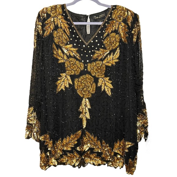 Vintage Black and Gold Sequined‎ Dress - Picture 1 of 4